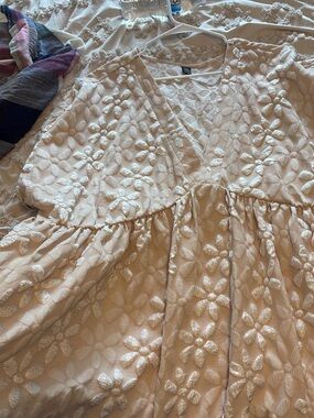 SHEIN Cream Floral Embroidered Mini Dress